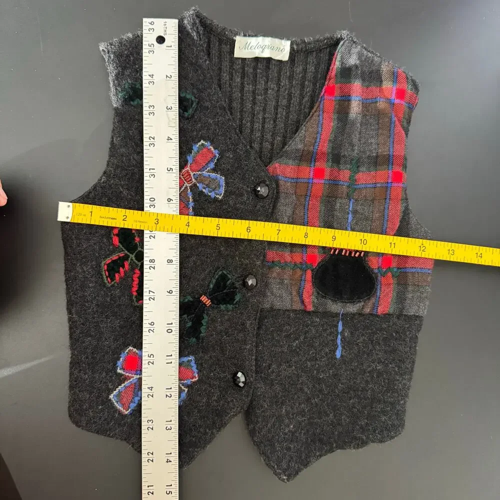 Vintage Wool Kids Vest Holiday Bows Christmas Thanksgiving Formal Plaid‎ Size 6